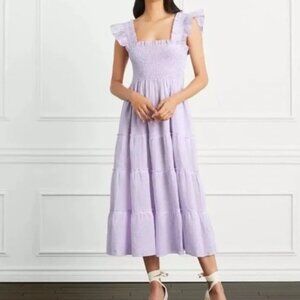 Hill House Ellie Nap Dress, Lilac Linen Stripe, Size Large